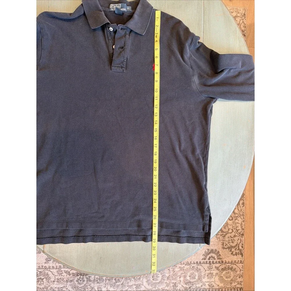 Y2K Polo by Ralph Lauren Black Navy Long Sleeve Polo Shirt Mens XL